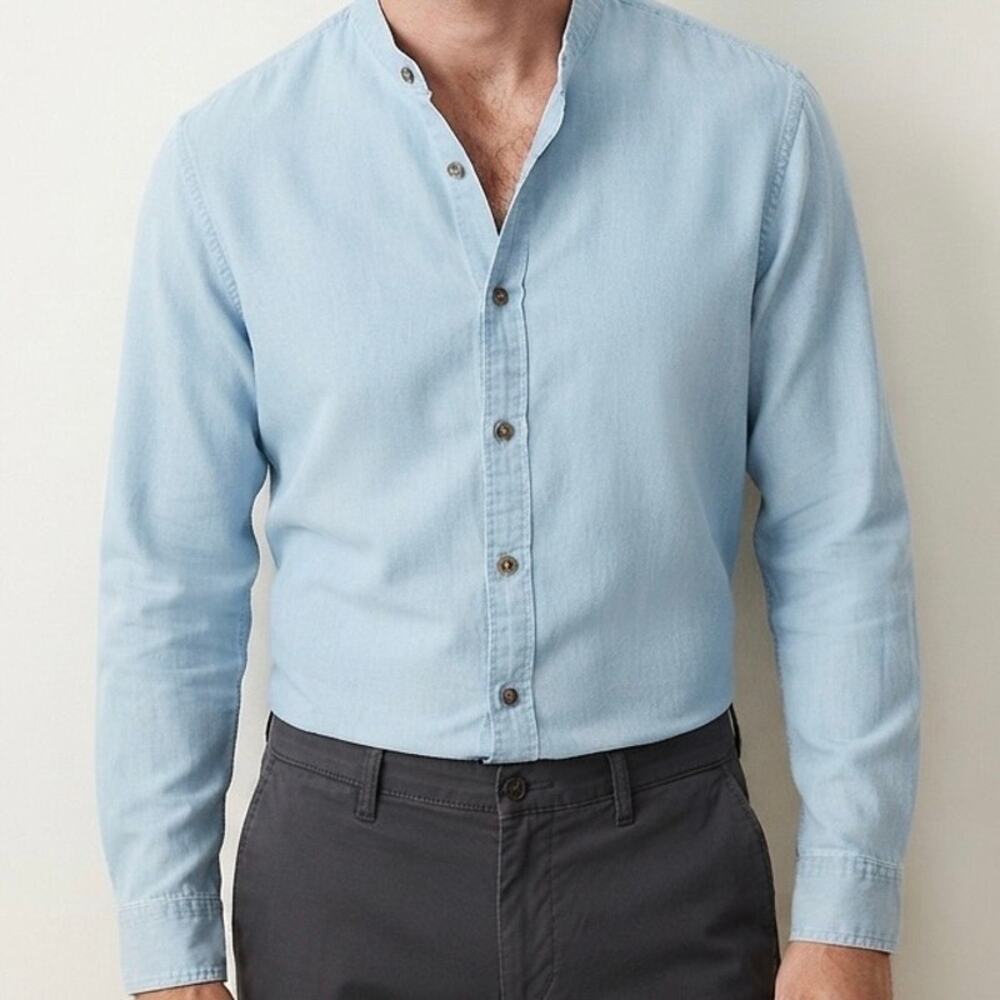 BANANA REPUBLIC | Slim Fit Button-Down Shirt Light Wash Blue Collarless | XL